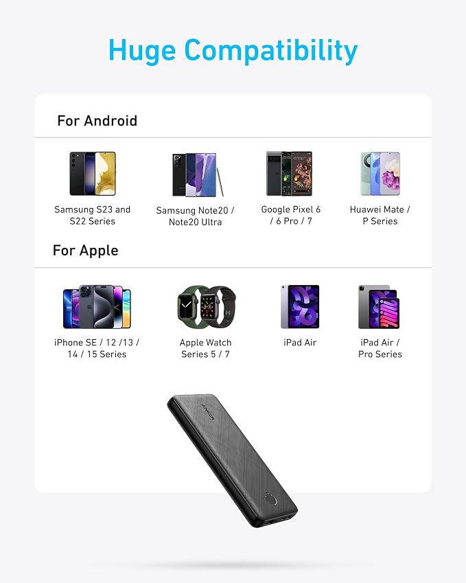 Anker Power Bank(PowerCore 10K), Compact Travel-Ready 10,000mAh Battery Pack with PowerIQ Charging Technology, 5V/3A High-Speed Charging for iPhone, iPad,and More (2, Black)