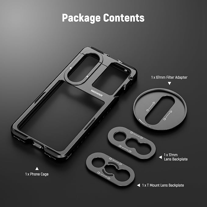 NEEWER Xperia 1 V Cage, Quick Release Video Rig Case Phone Stabilizer Holder for Recording Filming, 67mm Filter Adapter, 17mm Lens Backplate, T Mount Lens Backplate Compatible with Moment Sony, PA087