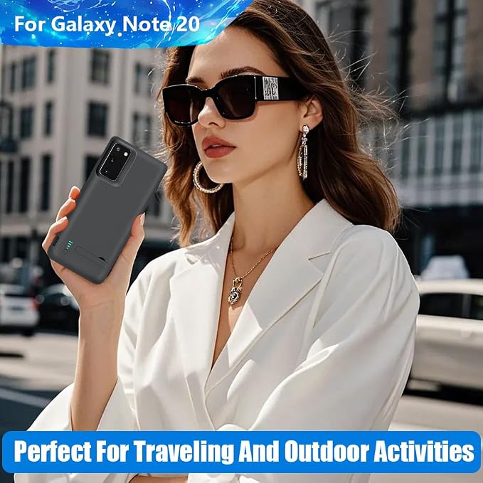 Upgraded Battery Case for Samsung Galaxy Note 20 5G, 6000mAh Rechargeable Extended Battery Charging Charger Case, Add 100% Extra Juice (6.7 Inches) Black