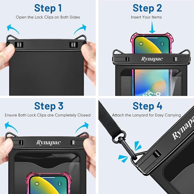 Rynapac [Up to 10" Large Waterproof Phone Pouch - 2 Pack IPX8 Waterproof Phone Case for iPhone 17 16 15 Pro Max Galaxy S26 Ultra, Touchscreen & Underwater Photography, Beach Cruise Travel Essentials