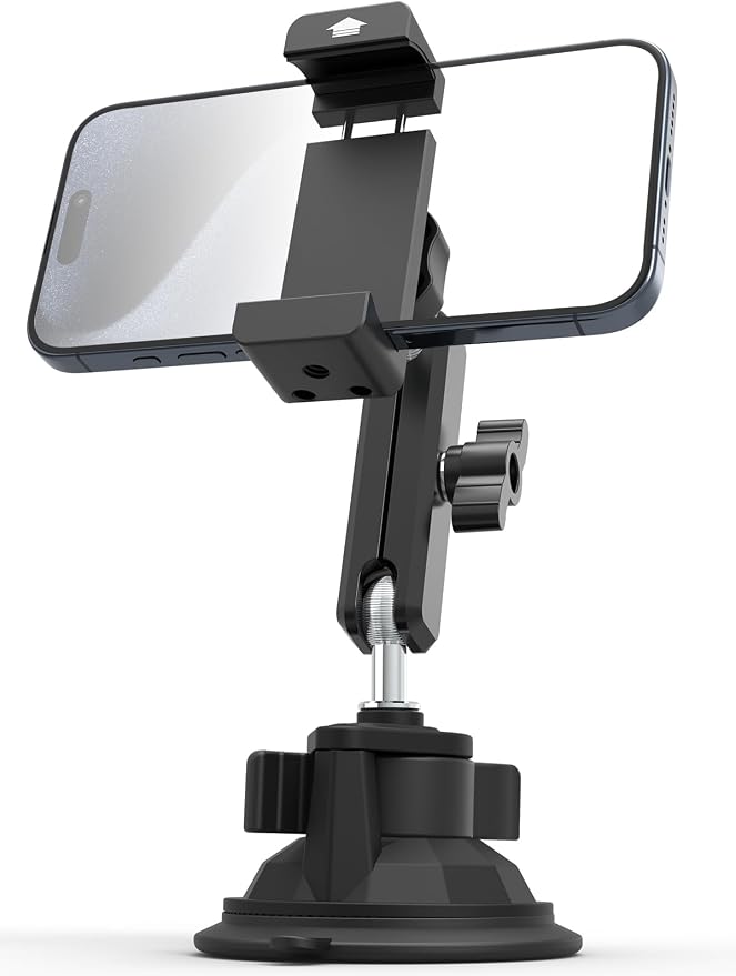 Heat Resistant Suction Cup Phone Holder, Ultra-Durable Metal Arm Phone Mount for Car Windshield Window Sunroof Dash, Vehicle Car Phone Holder Fit for 4-7" Cellphone