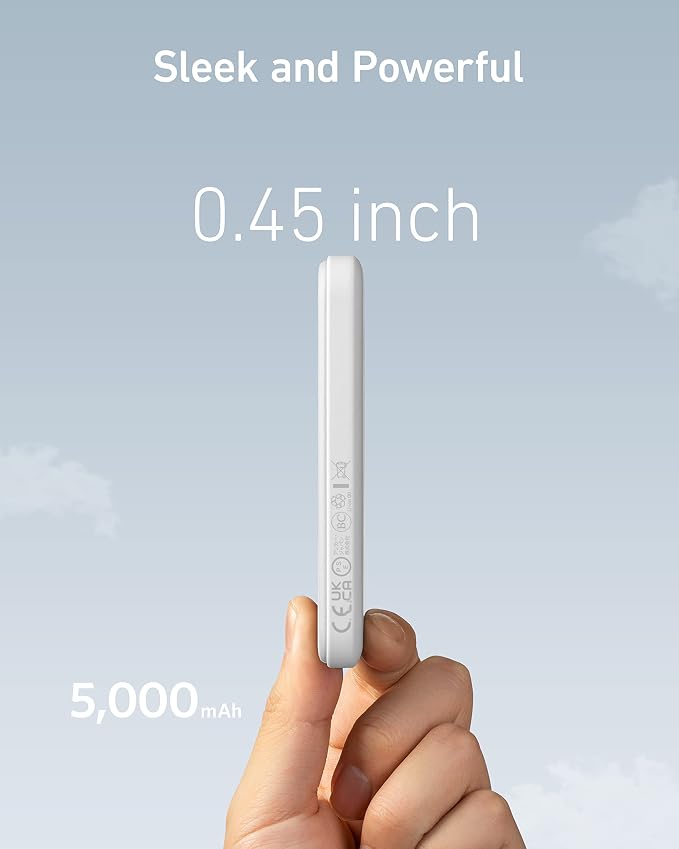 Anker 621 Magnetic Portable Charger (MagGo), 5,000mAh Wireless Power Bank with USB-C Cable, Magsafe-Compatible Battery Pack for iPhone 16/15/14/13/12 Series