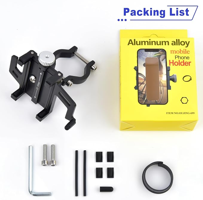 NineLeaf 3PK Bike Phone Mount Holder, Aluminum Motorcycle Phone Mount, Handlebar Mount Phone Holder 90°180°270°360°Rotating for Exercise Bike Ebike Scooter Camera Friendly Suitable for2.2-3.7" Phones
