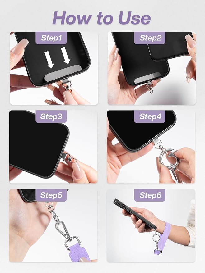 Clip and Go Strap for Phone with Wallet Crossbody Phone Lanyard Adjustable and Detachable RFID Wristlet Wallet with ID Window and Zipper, Purple Large.