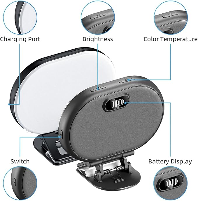 Selfie Light Clip-Must-Have for Influencers 3 Light Modes Side-Emitting Protects Eyes Fill Light for Phone, iPad & Laptop Rechargeable for iPhone&Android for Video Recording TikTok&Vlogging (Black)