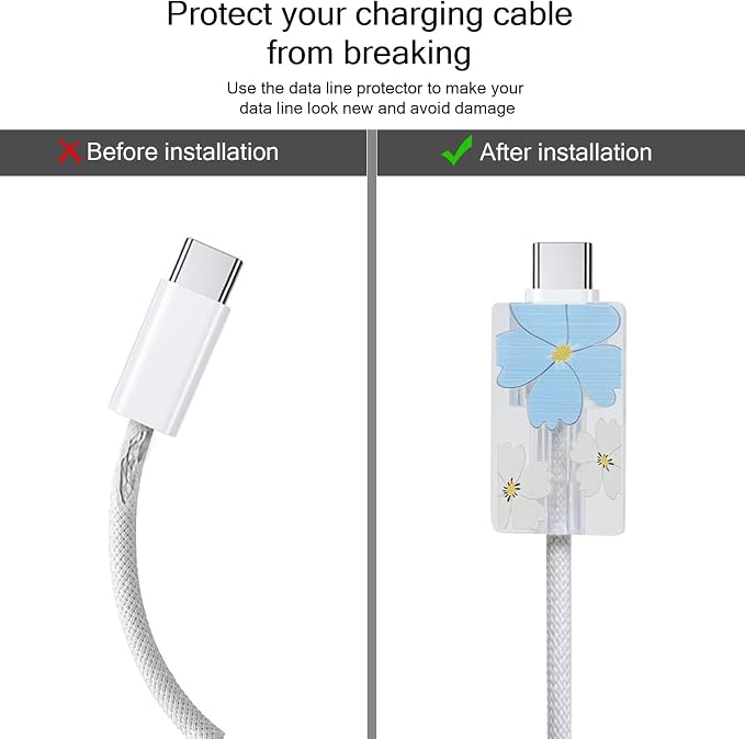 Lovmooful Compatible for iPhone 18W/20W USB-C Charger Cover Clear Lovely Flower Floral Design Soft Charger Protector Cute Cable Case Saver Protector for Girls Women-Big Blue Flower
