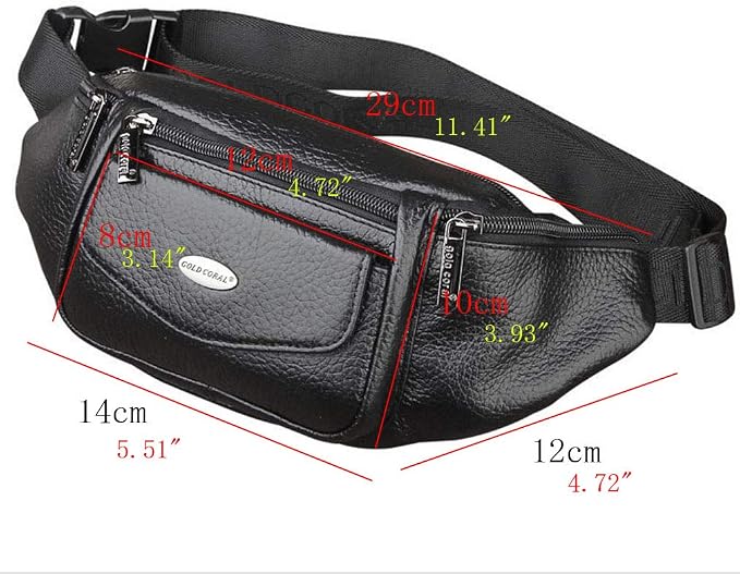 Hebetag Leather Fanny Pack Waist Bag for Men Women Slim Bumbag Waist Packs Outdoor Travel Hiking Casual Pouch Day Pack (Black)