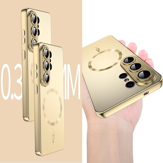 for Samsung Galaxy S26 Ultra Case,Luxury Plating Matte Case for Galaxy S26 Ultra Full Camera Lens Cover & Privacy Screen Protector Cute Women Girls Phone Cover for S 26 Ultra,Orange