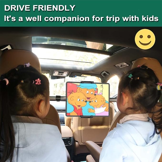 woleyi Car Tablet Mount, Headrest Tablet Holder for 4.7-13 in iPad Smartphone, Car Back Seat Between Tablets Stand for iPad Pro Air Mini, Samsung Tab, Fire HD, Long Road Trip Essentials for Kids