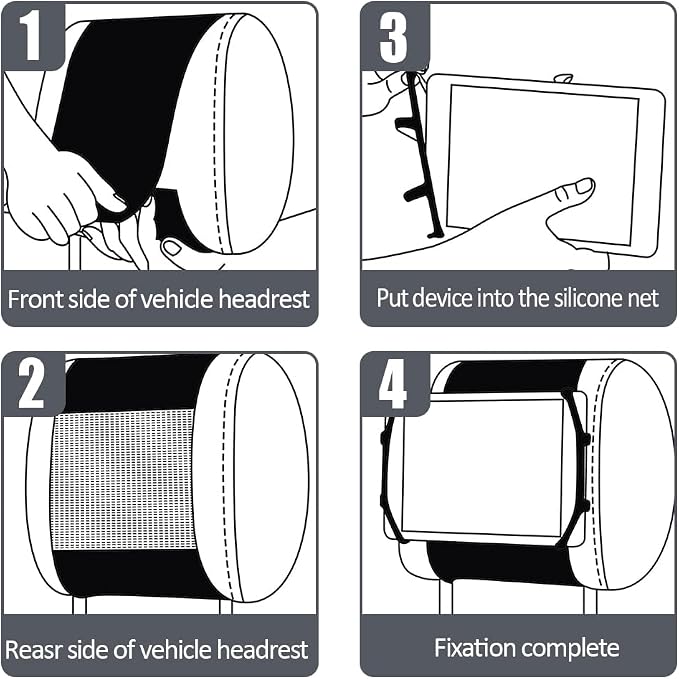 Phone Holder Car, Truck Tablet Headrest Mount, Universal Car iPad Holder with Silicone Net for All Kindle Fire, iPhone and Tablet with - Black (Small Silicone Net (3.5''-7.5''))