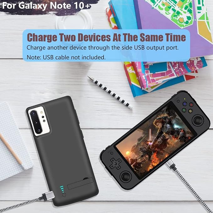 Battery Case for Samsung Galaxy Note 10+ Plus 5G, 6000mAh Rechargeable Extended Battery Charging Charger Case, Add 100% Extra Juice Black