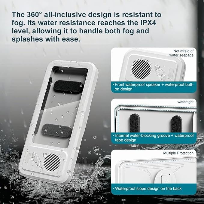 Shower Phone Holder with 360° Rotation, Angle Adjustable, Enhanced Sound Quality, Wall Mounted Phone Holder for Bathroom Mirror Bathtub Kitchen, Up to 7 Inch (Black)