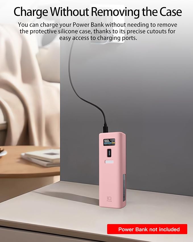 Case Cover for CUKTECH 10 Power Bank 10000mAh, Full-Body Protective Cover for CUKTECH NO.10 Power Bank,Drop-Proof,Scratch-Proof,Shock-Proof,Pink