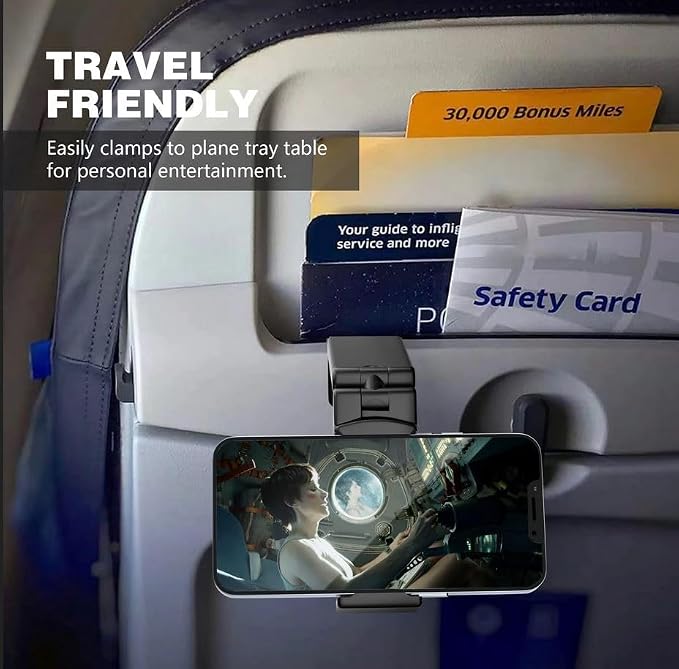 Perilogics Universal in Flight Airplane Phone Holder Mount. Hands Free Viewing with Multi-Directional Dual 360 Degree Rotation. Pocket Size Must Have Airplane Travel Essential Accessory for Flying