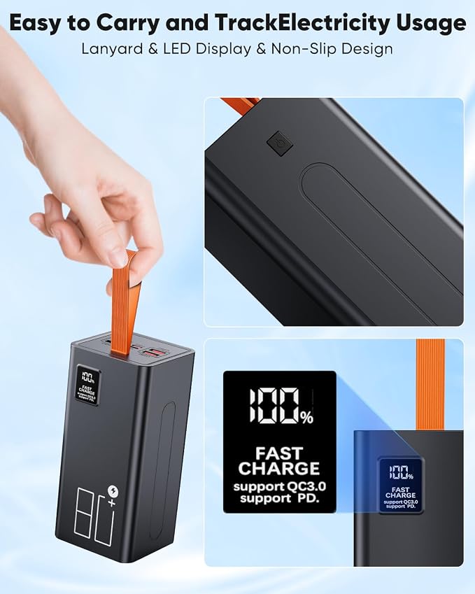 80000mAh Portable Charger Power Bank High Capacity, Fast Charging 30W PD USB C Battery Pack, 5 Output & 2 Input Large Battery Bank with LED Display & Non-Slip Design for Phone Camping Travel Outdoors