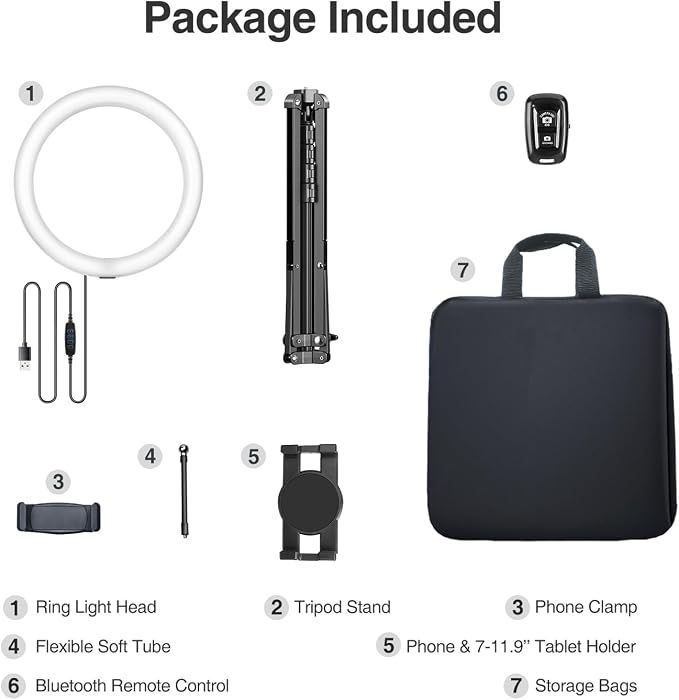 Elitehood 12’’ Ring Light with Tripod Stand (72’’ Tall) & iPad/Phone Holder, Dimmable Selfie Circle LED Lights Ringlight for Video Recording, Conference, Makeup, Laptop, Computer, Webcam, YouTube