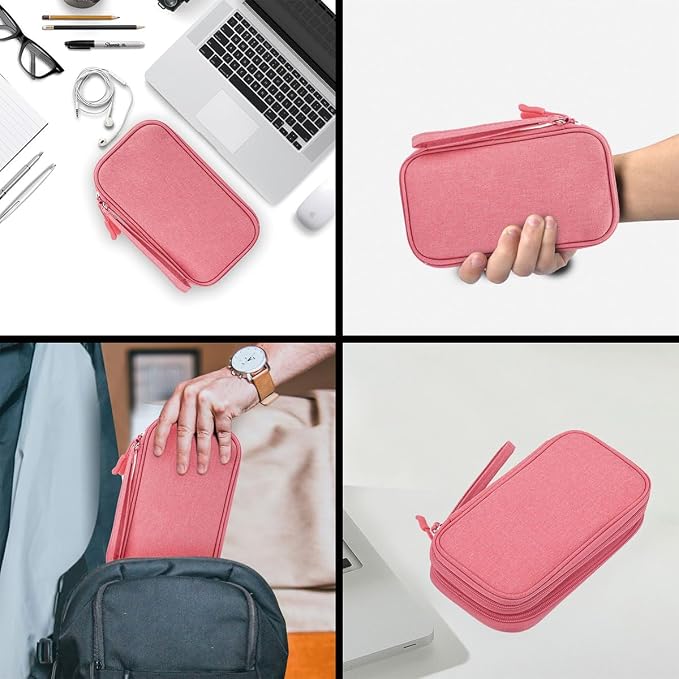CAAORDKSO Electronics Travel Organizer, Waterproof Cable Organizer Bag, Travel Essentials for Women, Tech Pouch for Travel, Backpack, Cord, Charger, Phone, Power Bank, Earphone (Dark Pink, Medium)