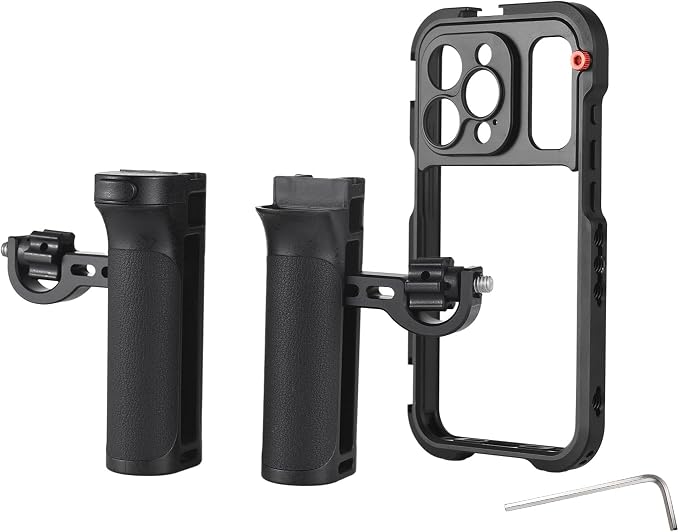 Andoer Portable Phone Cage with Dual Handles Mobile Phone Video Rig Handheld Smartphone Stabilizer Several Cold Shoe Mounts Replacement for iPhone 15 Pro