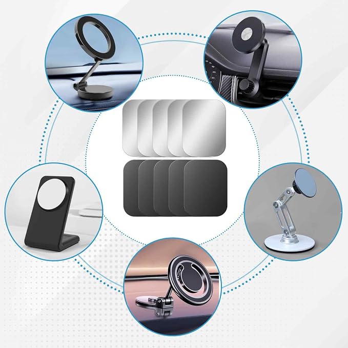 Bewudy 10 Pcs Adhesive Thin Plates (Compatible with Magnetic Mounts), Magnet Phone Mount, Metal Plates for Phone Case