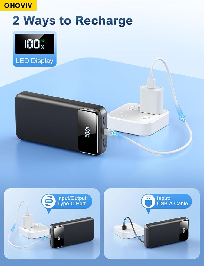 Portable Charger Power Bank 50000mAh Battery Pack, 22.5W Fast Charging PowerBank with Built in Cables,Travel Essential USB-C Portable Phone Charger for iPhone Samsung Pixel Android iPad