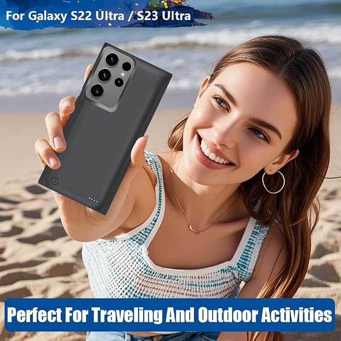 Battery Case for Samsung Galaxy S23 Ultra / S22 Ultra, 10000mAh Rechargeable Extended Battery Charging Charger Case, Add 130% Extra Juice (6.8 Inches) Black