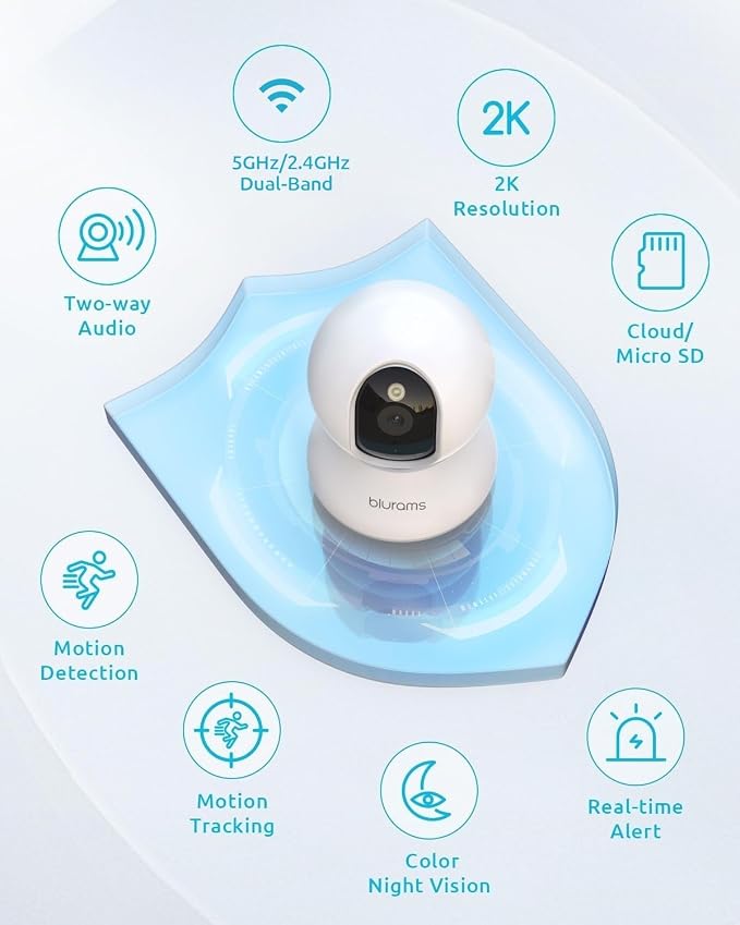 blurams 5G Cameras for Home Security, 2K Pet Camera with Phone App, 360° PTZ Indoor Camera w/Dual-Band WiFi6, Free Human/Motion/Sound Detection, 2-Way Talk, Night Vision, Compatible with Alexa, 2Pack