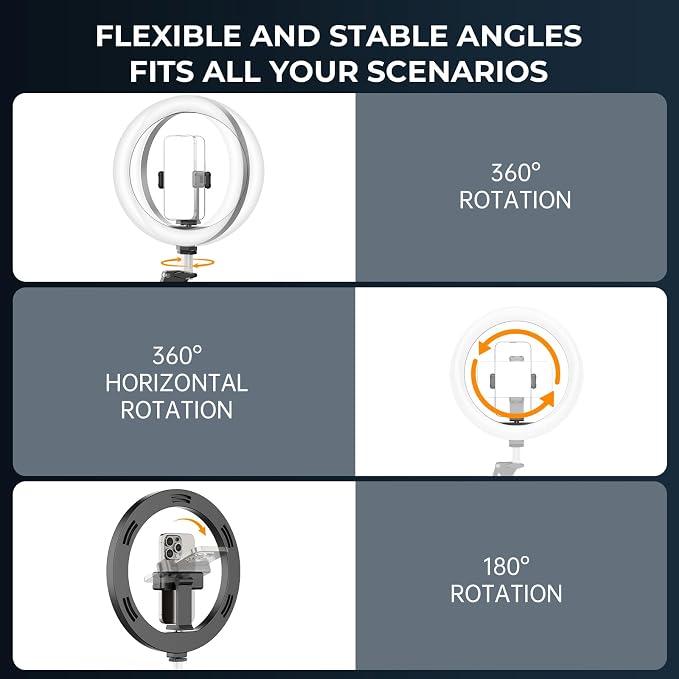 12" Ring Light with Stand Tripod for iPhone, Overhead Phone Camera Mount, Adjustable 72" Height Tripod Holder Floor, Phone Stand for Video Recording Filming Streaming Cooking TikTok YouTube, CRI >95