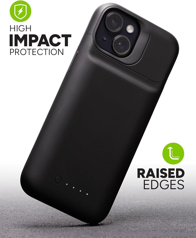 Mophie Juice Pack iPhone 15 Battery Case - Legendary Power & Protection - Up to 50% Extra Battery, 6ft Drop Safety, Eco-Friendly Design, Black