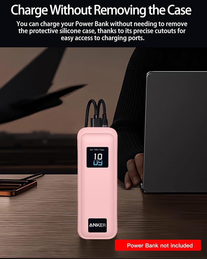 Silicone Case for Anker Prime Power Bank 220W 100mAh,Soft Silicone Protective Cover for Anker Prime Power Bank,Shockproof,Fall-Resistant,Pink