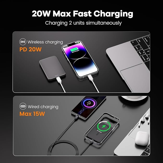 Magnetic Portable Charger – Industry-First Titanium Power Bank, 10,000mAh Ultra-Slim 0.5-Inch Design, 20W Fast Charging Battery Pack for iPhone 17/16/15/14/13/12/Air Series