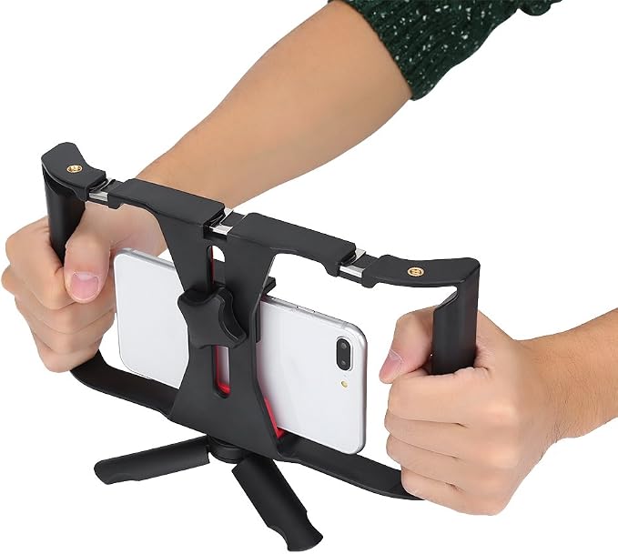Dual Handheld Smartphone Camera Stabilizer, Phone Adjustable Stabilizer Support Recording Rig with Tripod Ideal for Video grapher/Videomaker/Film Maker