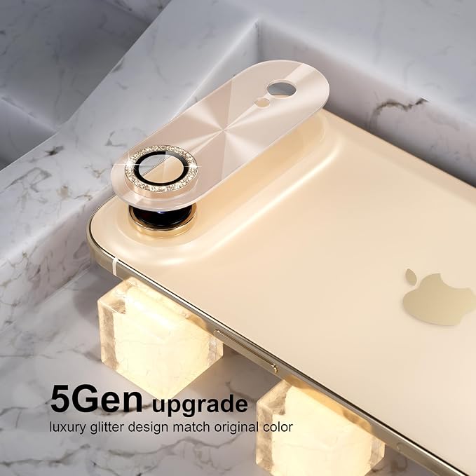 Choiche Compatible for iPhone 17 Air Camera Lens Protector, Bling Camera Cover with 9H Tempered Glass Lens Screen Protector Metal Ring Decoration Accessories 6.5-inch (Light-Gold)