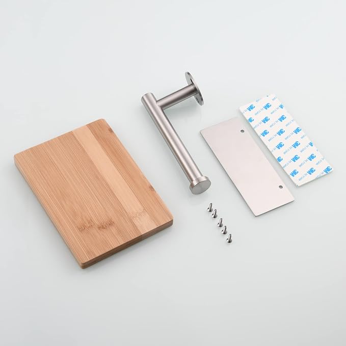 Tecmolog Wall Mount Tissue Paper Holder Self Adhesive Stainless Steel Toilet Paper Roll Holder with Phone Shelf for Bathroom, Brushed Nickel, SBH263NA