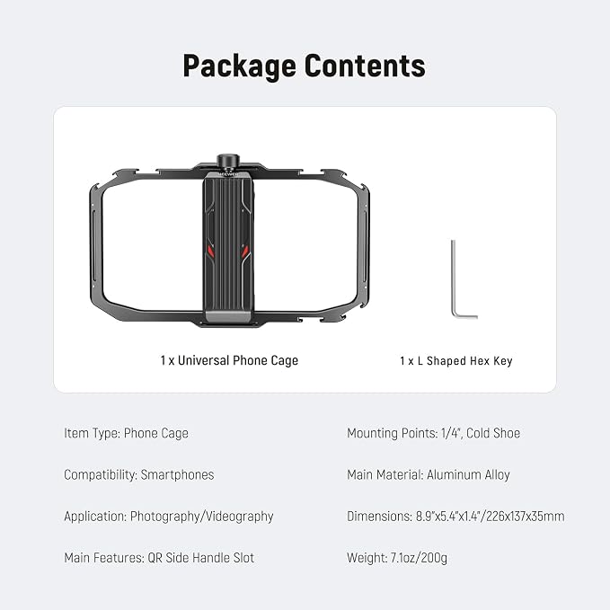 NEEWER Universal Phone Cage, Smartphone Video Rig with Quick Release Mounts Cold Shoes for Videomaker Filmmaking TikTok Vlogging Phone Video Stabilizer Holder Compatible with iPhone Samsung, PA039