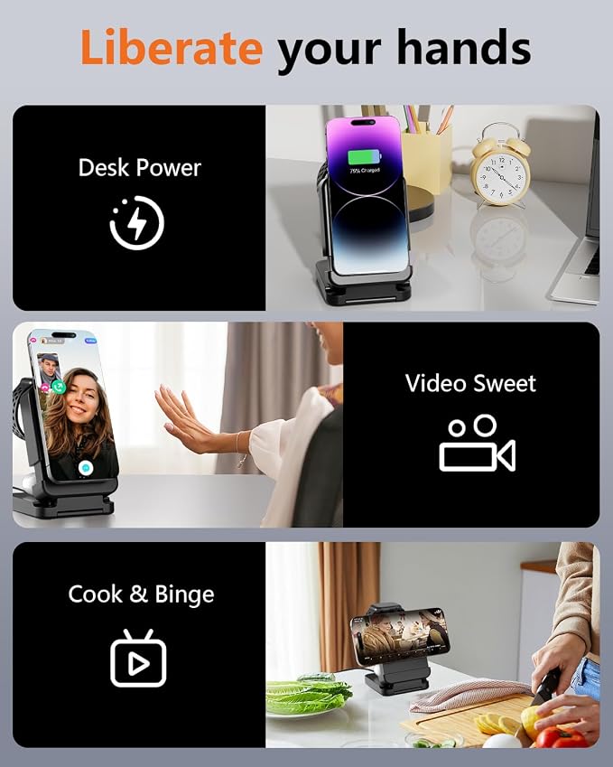 3 in 1 Foldable Wireless Charger, 15W Qi2 Magnetic Charger Stand for iPhone & Samsung, Apple Watch & Galaxy Watch, AirPods & Galaxy Buds, Travel-Friendly, 25W PD Adapter Included