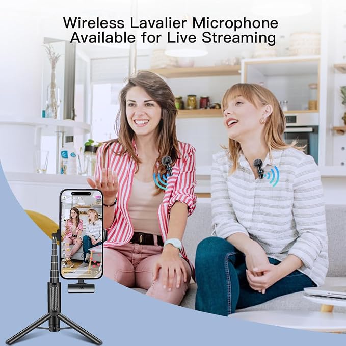 2pcs Dual Receivers Mini Microphone for iPhone iPad Android Video Recording,Lavalier Wireless Microphones for Game,Live Streaming,Interviews,YouTube,TikTok,Vlog