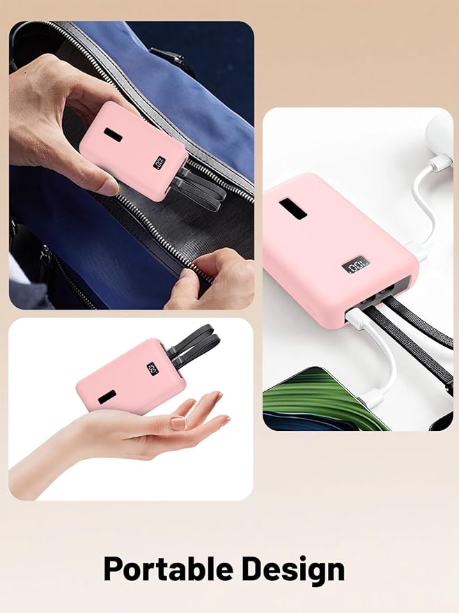 for Anker Zolo Power Bank 2025 20,000mAh 30W A1681/A1689,Silicone Protective Case, Shockproof Cover with LCD Display Visible, Anti-Lost Strap, Precision Cutouts for All-Port Charger(Pink)