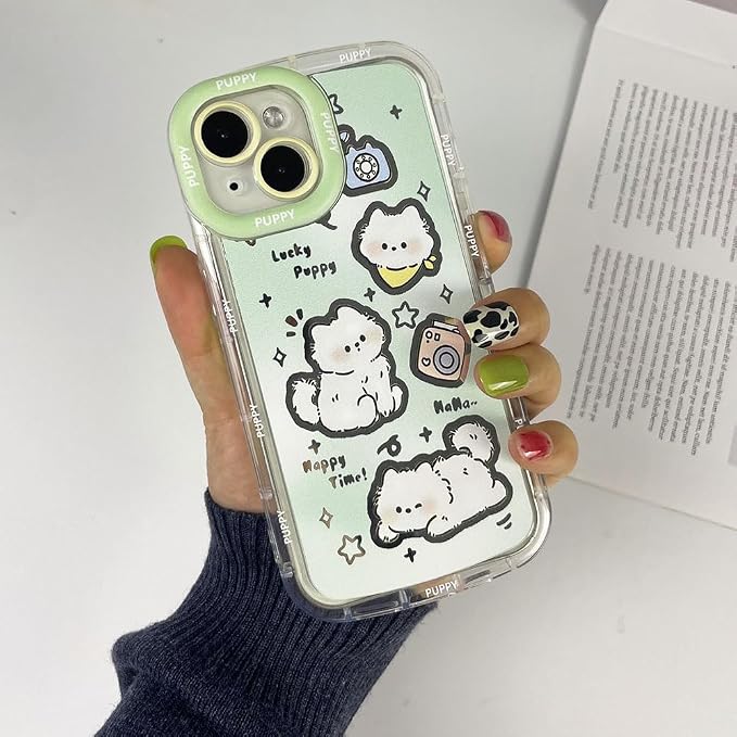 for iPhone 15 Case Animals Cartoon Pattern Soft TPU Protective Shockproof Aesthetic Phone Cover (Cat, for iPhone 15)