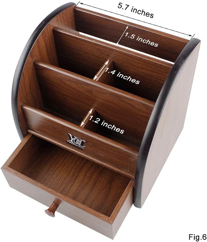 Remote control organizer with drawer, makeup organizers,office pencil holder for desk,wooden multifunctional tabletop storage case YCL828