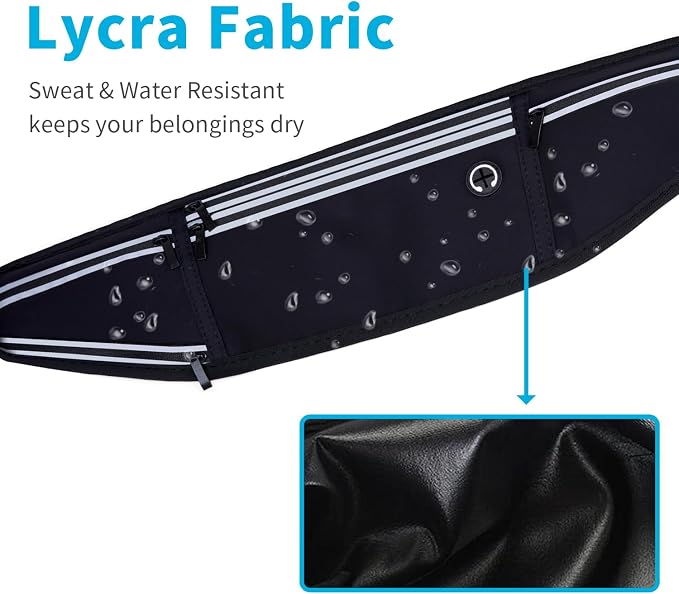 Slim Running Belt for Women Men,Runners Fanny Pack Phone Holder,Money Belt,Running Gear Accessories,with 3 Pockets (Jet Black)