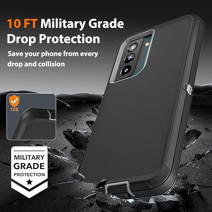 for Samsung Galaxy S21 FE Case with 2Pcs Screen Protector and 1Pcs Camera Lens Protector, Military Grade Heavy Duty Shockproof/Drop Proof/Dust Proof Case (Black/Grey)