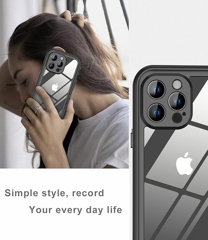 Design for iPhone 13 Pro Max Waterproof Case, Full Body Shockproof Dust Proof Phone Case Cover with Screen Protector for iPhone 13 Pro Max Case (Black)