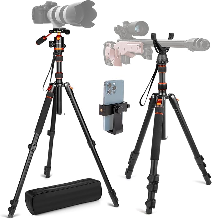 68" Ball Head Camera Tripod & Monopods, 360° Smooth Rotation V-Yoke Rifle Shooting Tripod & Hunting Stick, Heavy Duty Tripod for Camera and Outdoor Hunting with 16.5" Min Size and Carry Bag