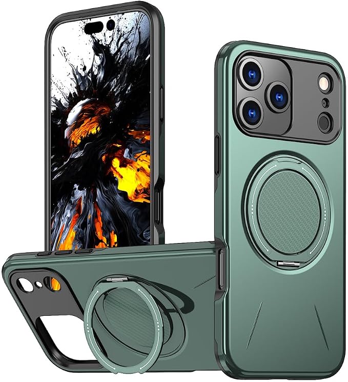 Shockproof Case for iPhone 17 Pro Max/17 Pro/17 Air/17, Magnetic Ring Adjustable Stand Cover Heavy Duty Protection Slim Hard Wireless Charging Shell (17,Green)