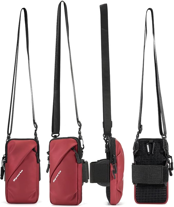 Prime Comfort Cell Phone Holder, Small Crossbody Shoulder Holsters Bag with Arm Band, Fits iPhone and Android, Use for Running, Walking, Hiking & Biking (6.7 Inches, Red)