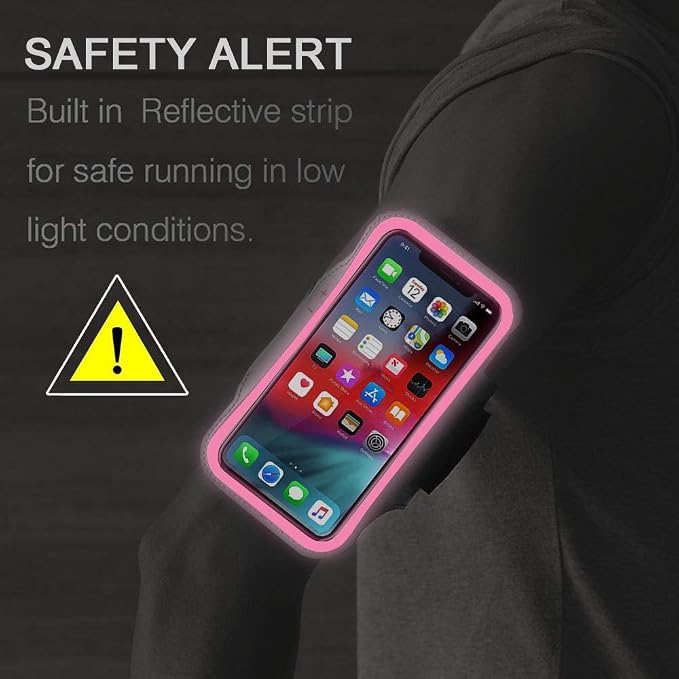 iPhone 17 16 15 Pro Max Armband, JEMACHE Gym Running Workouts Arm Band for iPhone iPhone Air, 17 16 15 14 13 12 Pro Max/Plus (Rose)