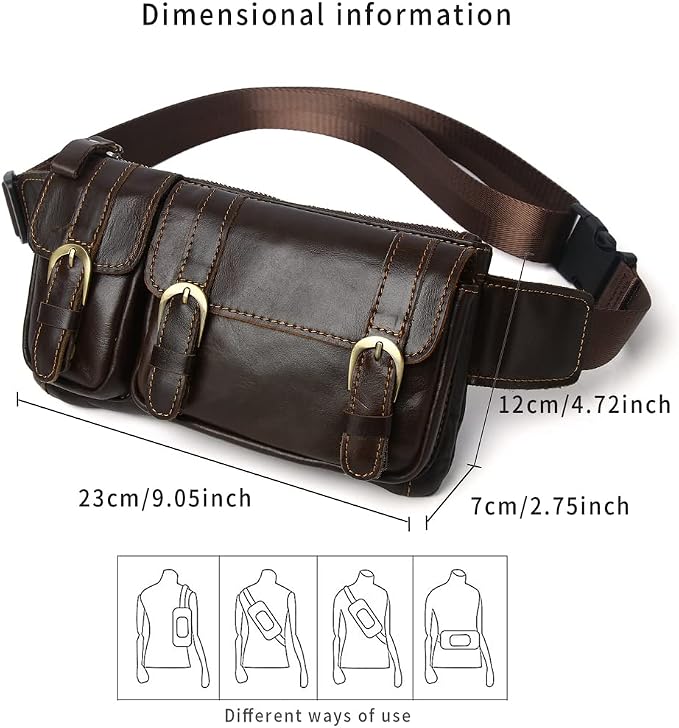 Vintage Leather Waist Bag Fanny Pack for Men Women Hip Bum Bag Belt Slim Cell Phone Purse Wallet Vintage Retro Crossbody Sling Pouch Brown