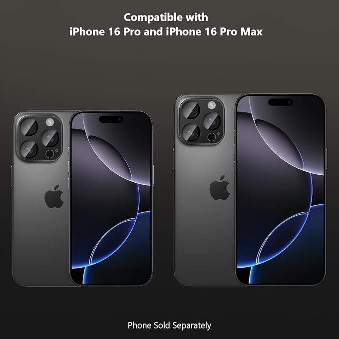SAHARA - Ultra-Strong Camera Lens Protector for iPhone 16 Pro/16 Pro Max (2-Pack), Black, (ZD00161)