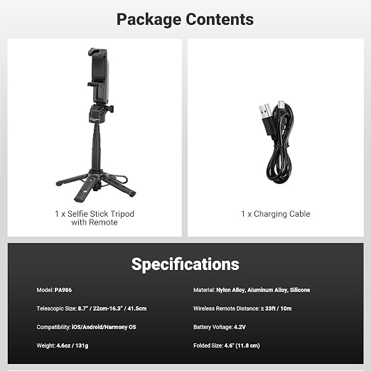 NEEWER Mini Tripod for Phone, Lightweight Foldable Small Selfie Stick Cell Phone Clamp Desk Stand with Remote & Cold Shoe Mounts Compatible with iPhone Android Samsung for Video Recording, PA986 Black