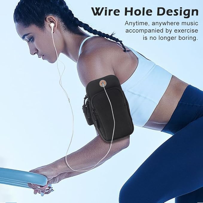 Phone Holder for Running, Universal Adjustable Arm Band Key Card Bag Fit Gym Jogging Hiking Running Exercise Walking Workout, Running Armband for Phone Under 7 Inch(Black)